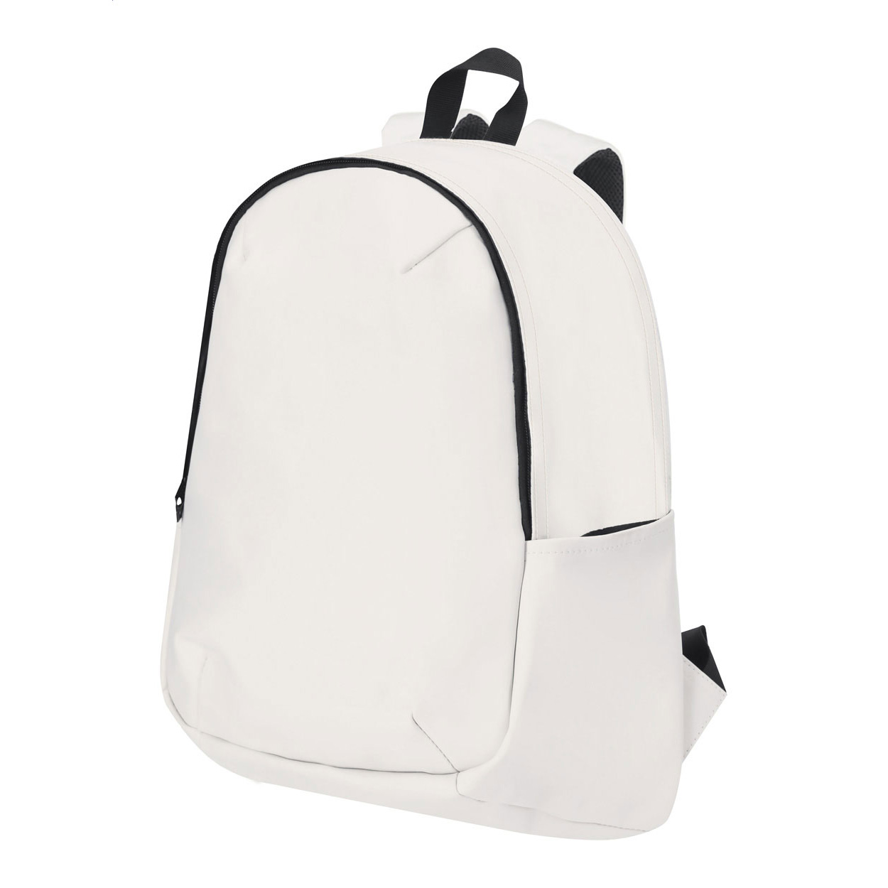 Zaino in morbida pelle PU con tasca chiusa da cerniera, scomparto imbottito per laptop (15"), tasche laterali, schienale e spallacci imbottiti — gadget promozionale personalizzabile con il tuo logo