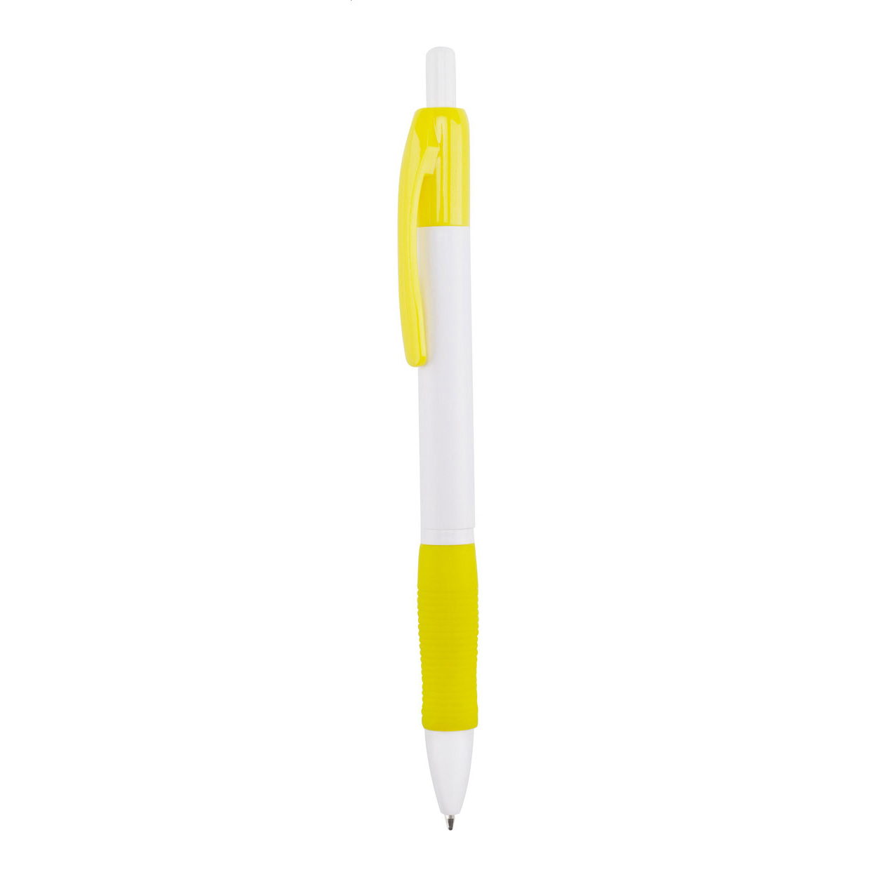 Penna a sfera in plastica con clip e grip colorati — gadget promozionale personalizzabile con il tuo logo