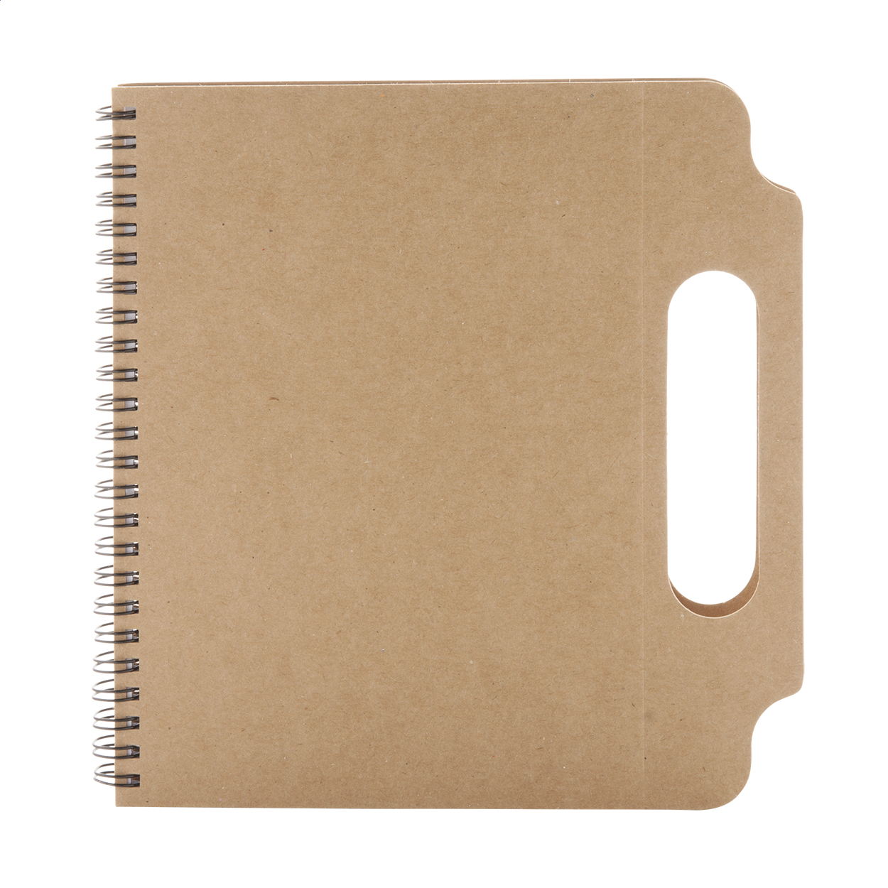 Quaderno a spirale in cartone riciclato con 70 fogli a righe, penna a sfera con refill blu e fogli adesivi (125pz piccoli e 25pz grandi) — gadget promozionale personalizzabile con il tuo logo