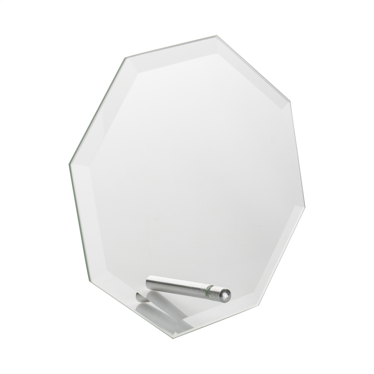 Trofeo ottagonale in vetro con supporto — gadget promozionale personalizzabile con il tuo logo