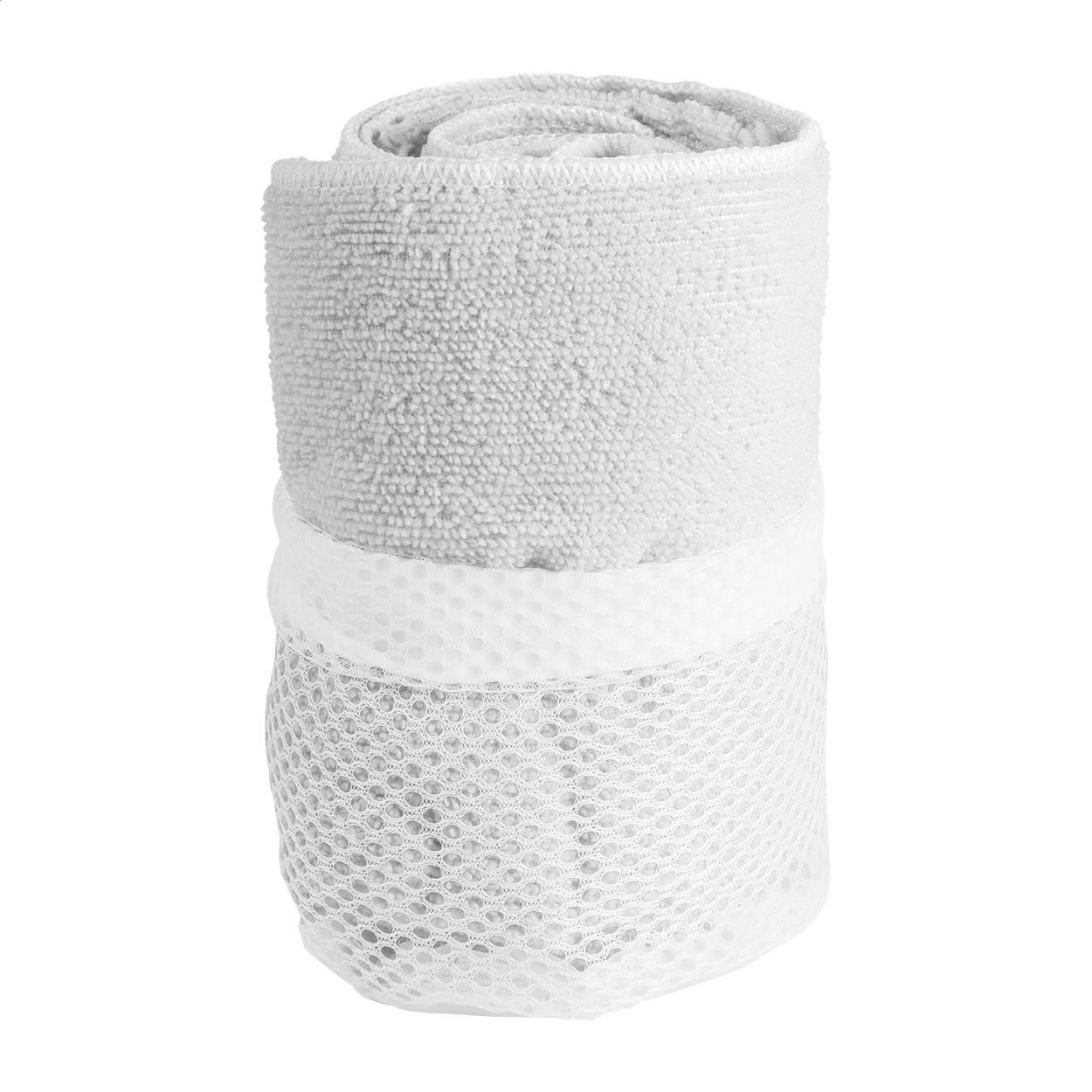 Asciugamano sportivo in microfibra e sacchetto a rete,185 g/m² — gadget promozionale personalizzabile con il tuo logo