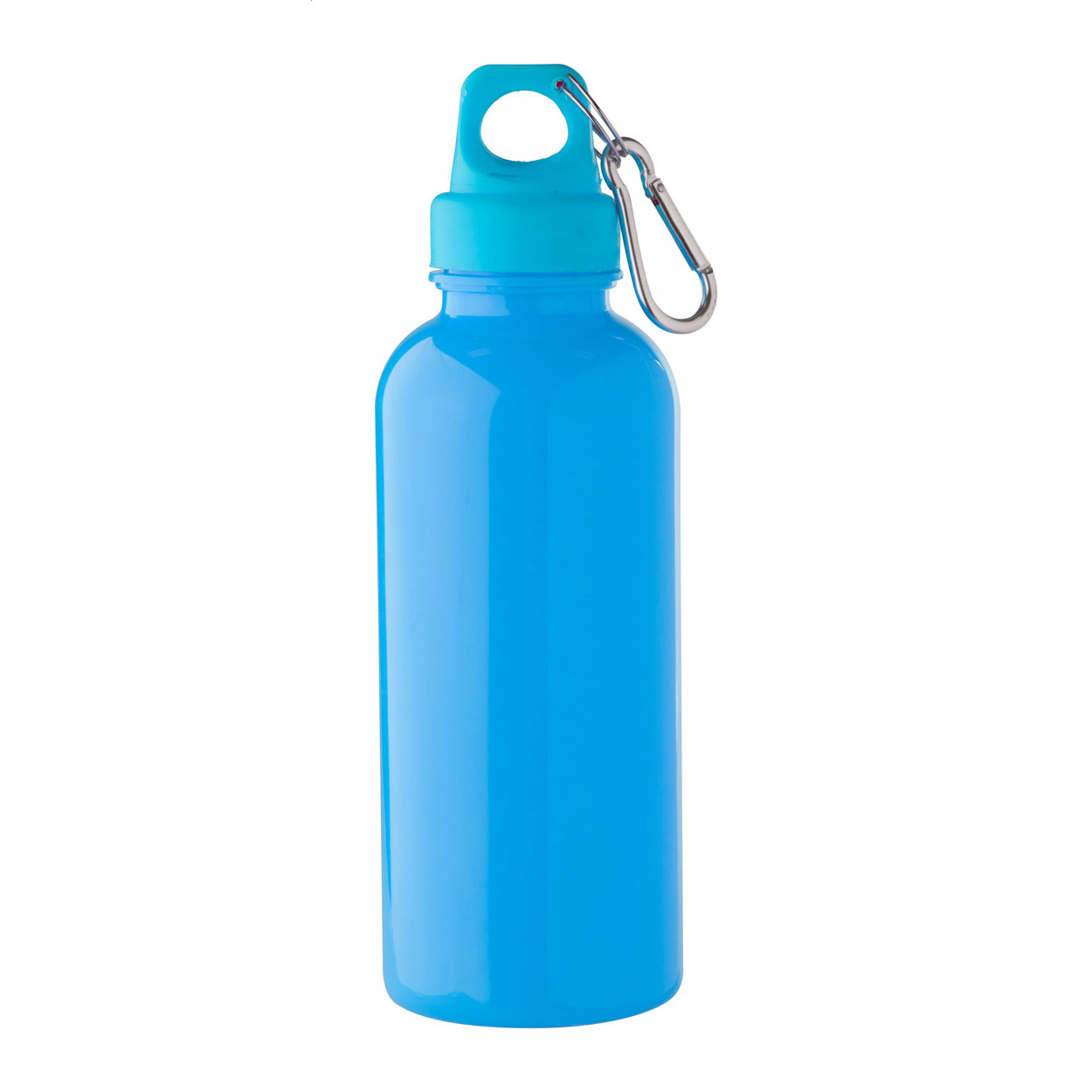Bottiglia sportiva in plastica con moschettone, 600 ml — gadget promozionale personalizzabile con il tuo logo