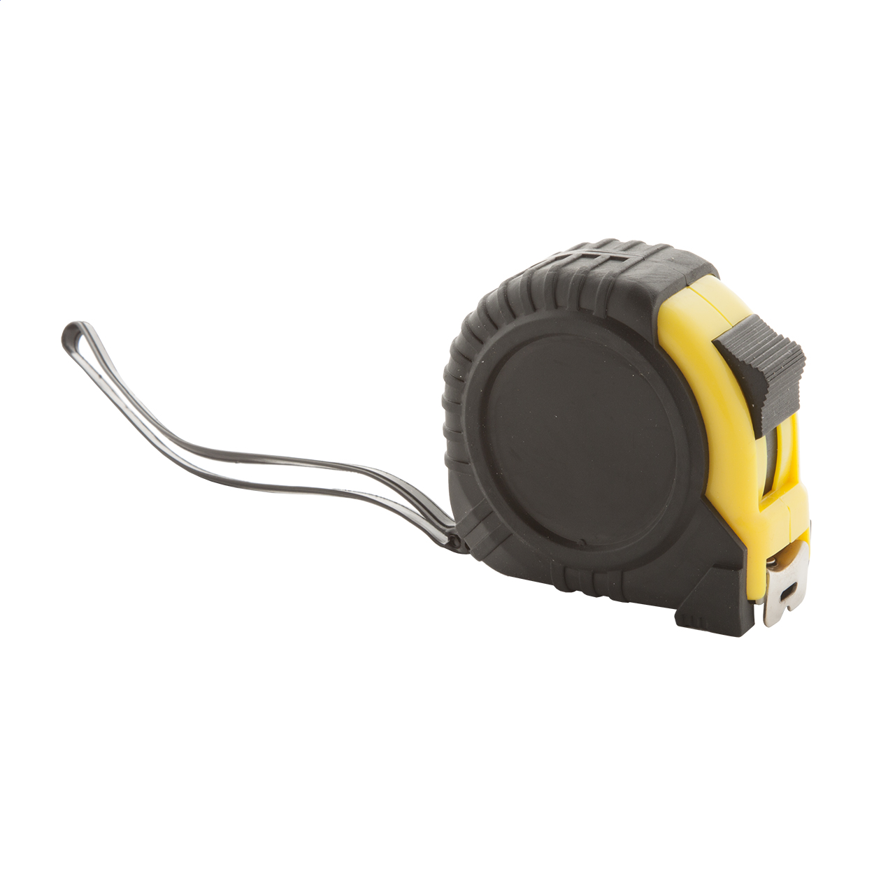 Flessometro in plastica, con funzione di blocco e clip in metallo per cintura — gadget promozionale personalizzabile con il tuo logo