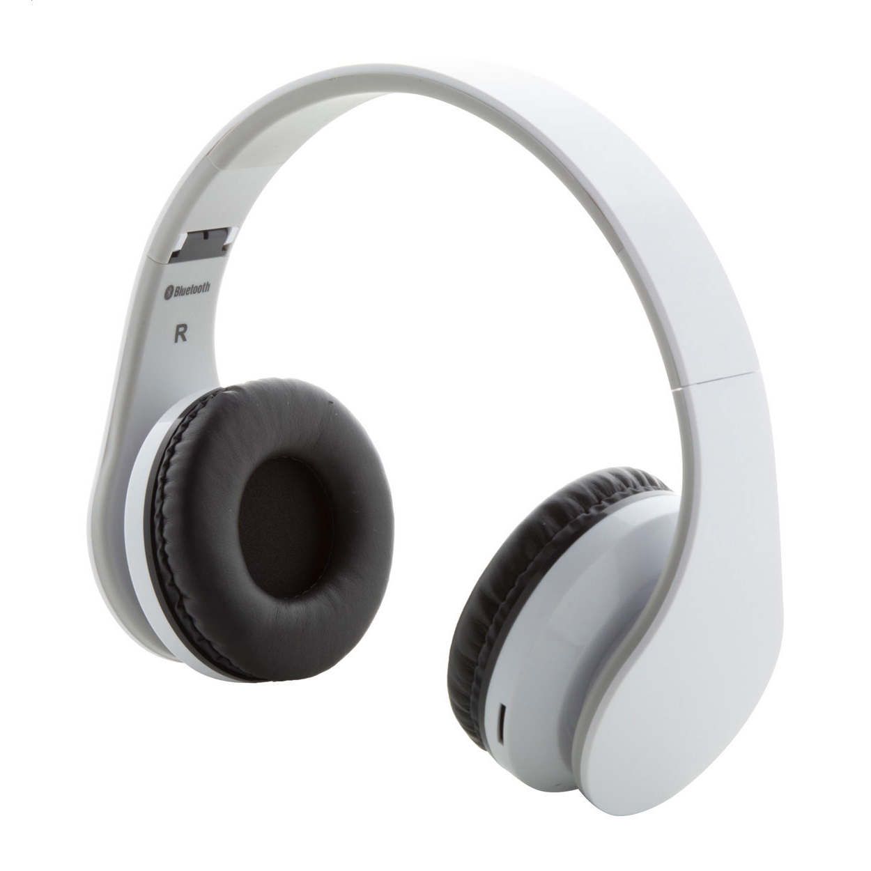 Cuffie wireless pieghevoli in plastica con batteria ricaricabile integrata — gadget promozionale personalizzabile con il tuo logo