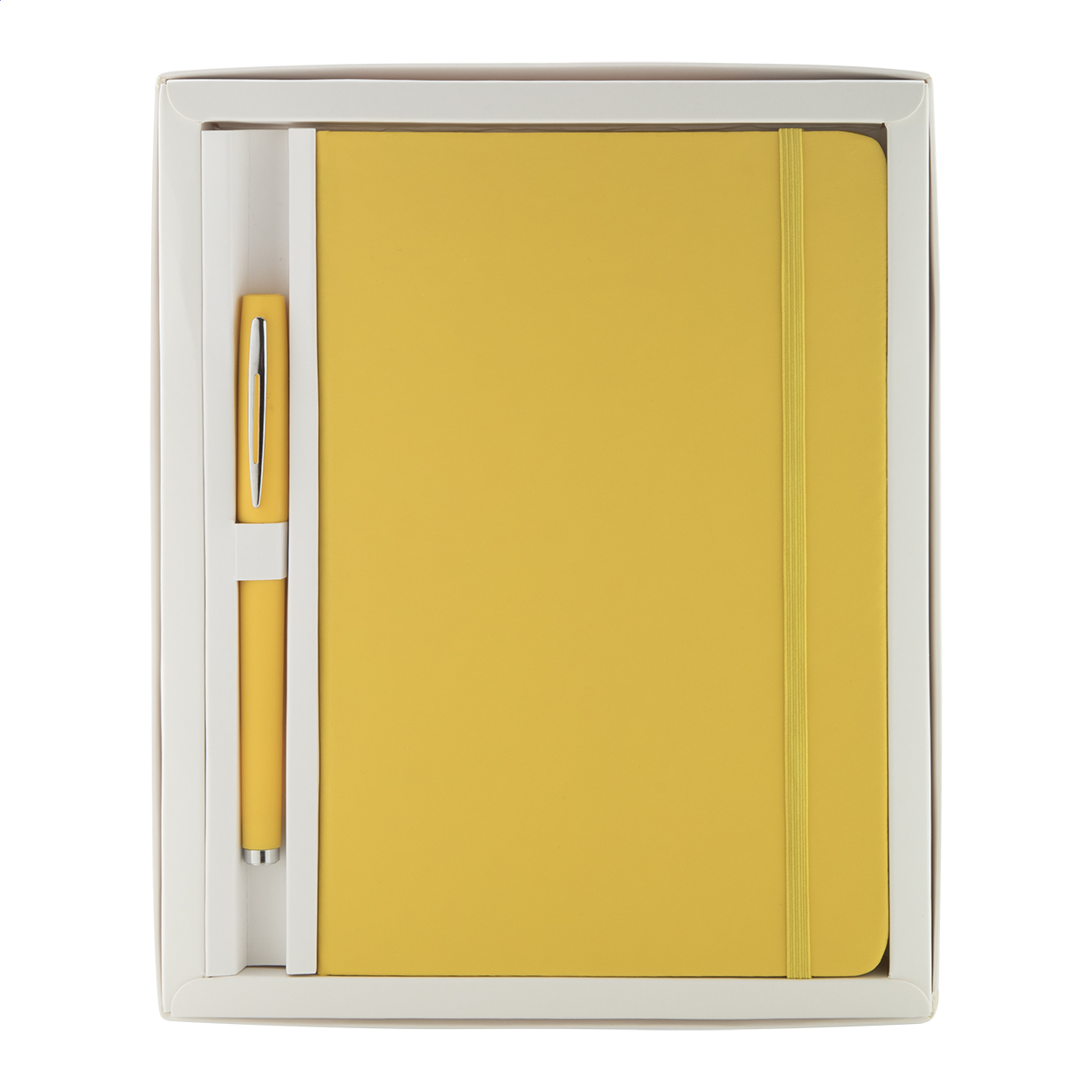 Set quaderno rivestito in finta pelle colorata con 100 fogli bianchi e penna a sfera coordinata con refill blu — gadget promozionale personalizzabile con il tuo logo