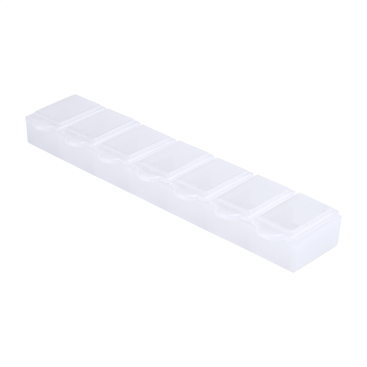 Portapillole settimanale in plastica con 7 scomparti — gadget promozionale personalizzabile con il tuo logo