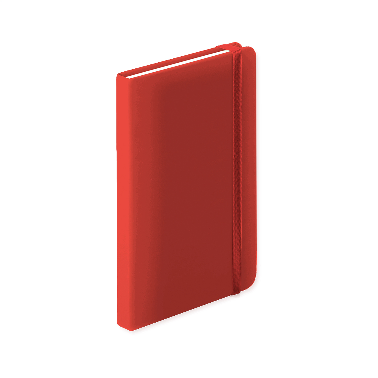 Quaderno con rivestimento pelle PU, 100 fogli a righe, segnalibro e cinturino in gomma coordinati — gadget promozionale personalizzabile con il tuo logo