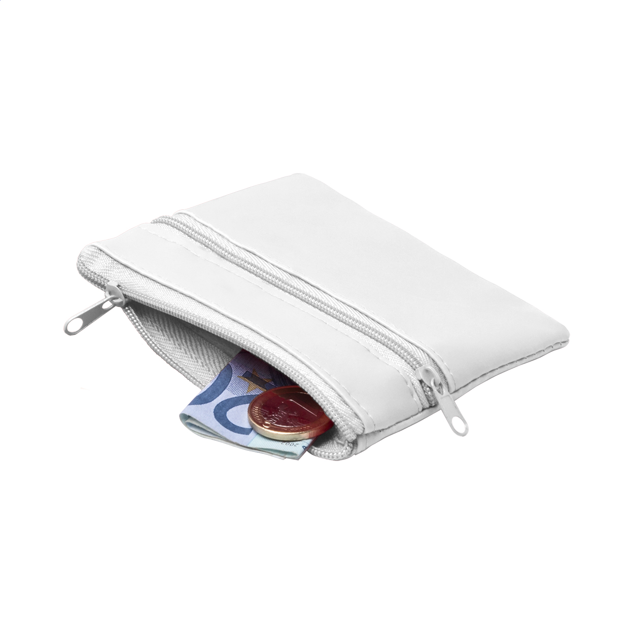 Portamonete in microfibra con zip — gadget promozionale personalizzabile con il tuo logo