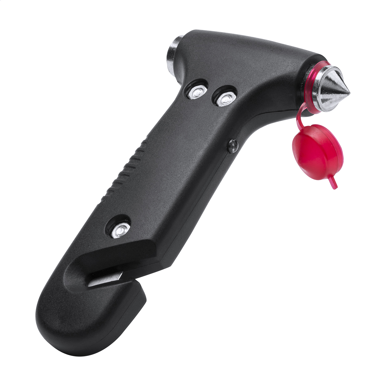 Martello di emergenza multifunzione con taglierino e torcia a 1 LED — gadget promozionale personalizzabile con il tuo logo