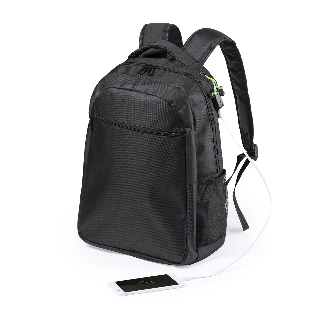 Zaino impermeabile con scomparti e cerniera, scomparto imbottito per computer portatile (15") e tablet (10"), schienale e tracolla imbottiti — gadget promozionale personalizzabile con il tuo logo