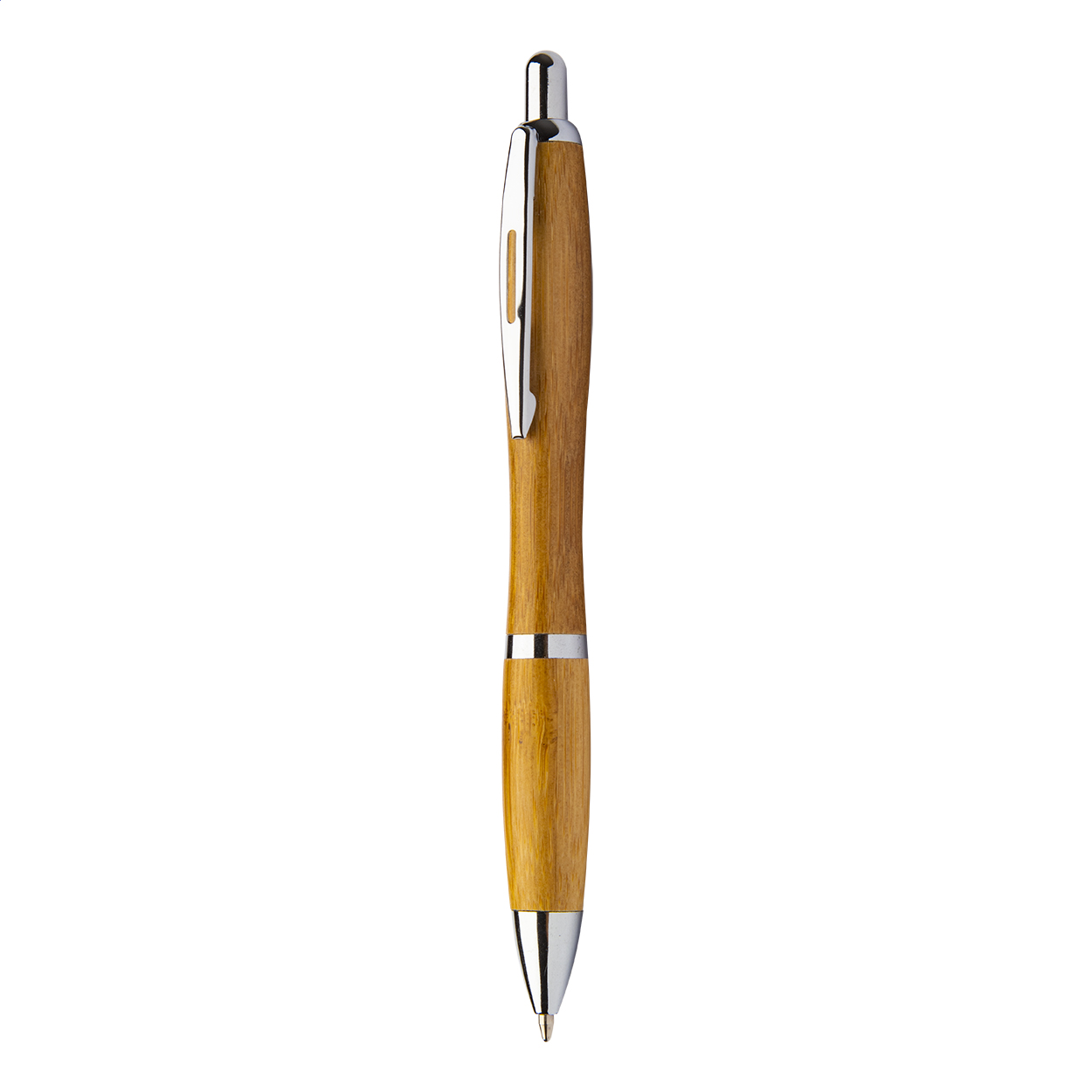 Penna a sfera in bambù con clip in metallo — gadget promozionale personalizzabile con il tuo logo