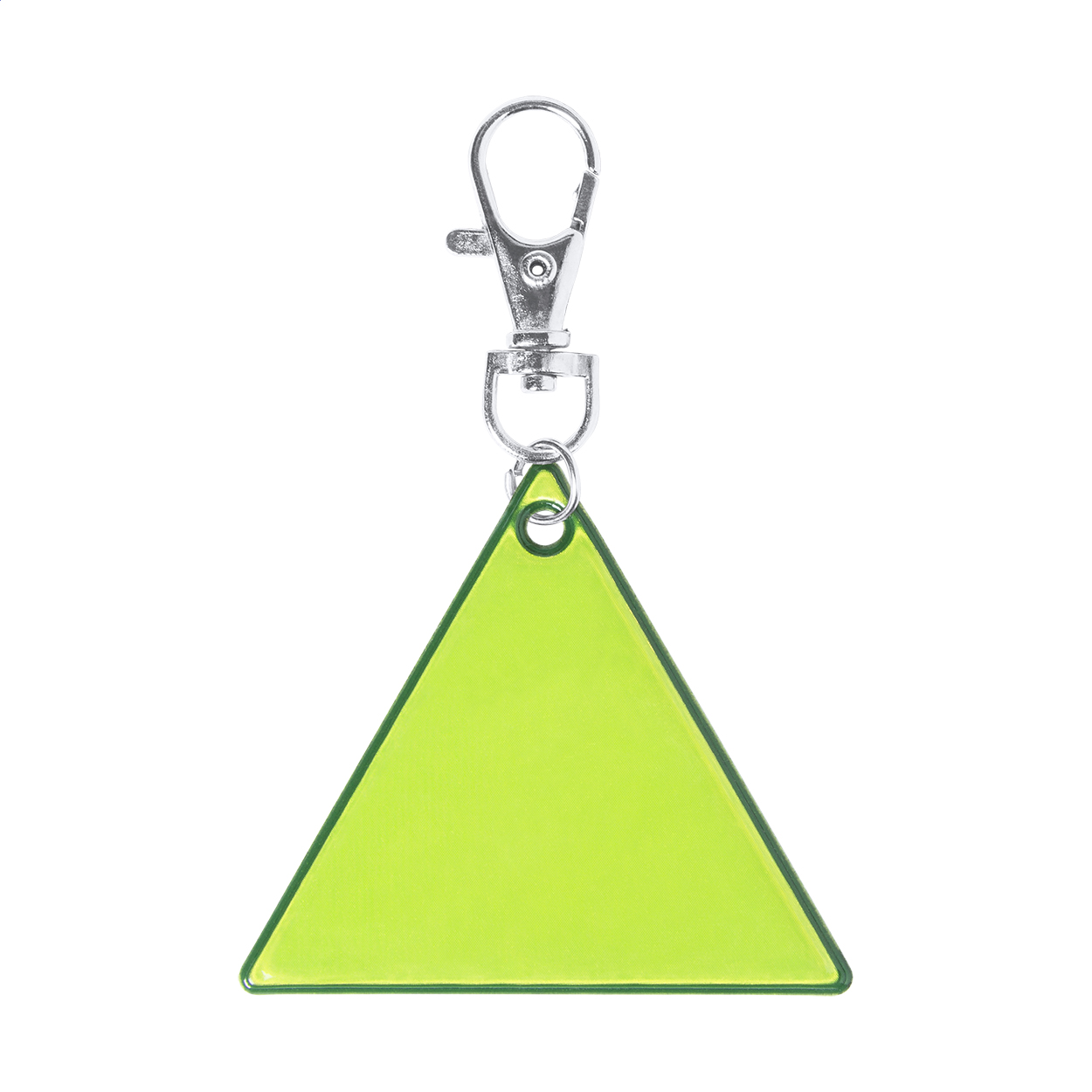 Portachiavi riflettente a forma di triangolo con moschettone, PVC — gadget promozionale personalizzabile con il tuo logo