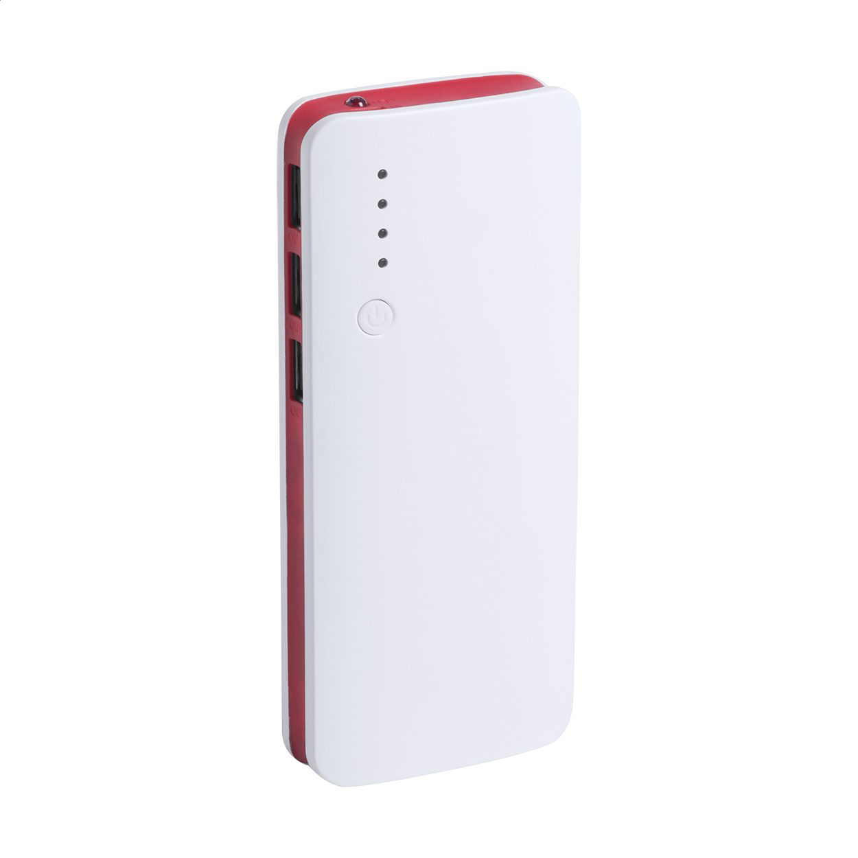 Power bank USB in plastica con 3 porte di ricarica e batteria da 10000 mAh — gadget promozionale personalizzabile con il tuo logo