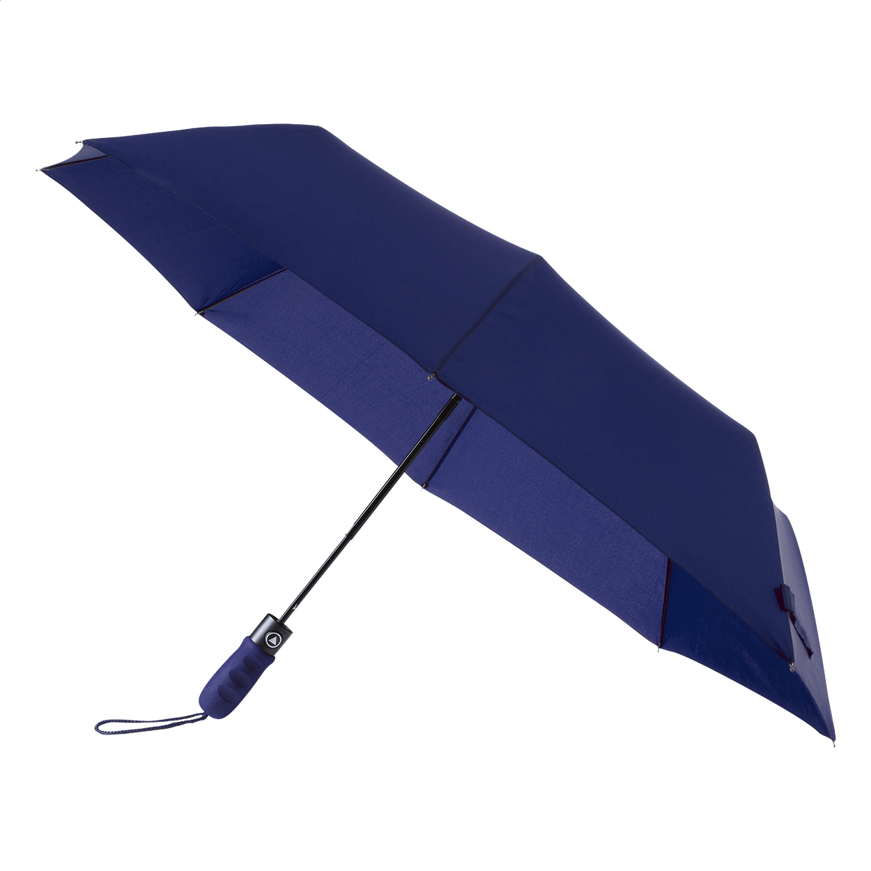 Ombrello automatico pieghevole in Pongee 190T con 8 pannelli, manico ergonomico in EVA, asta e struttura in metallo e fodera in colore coordinato — gadget promozionale personalizzabile con il tuo logo