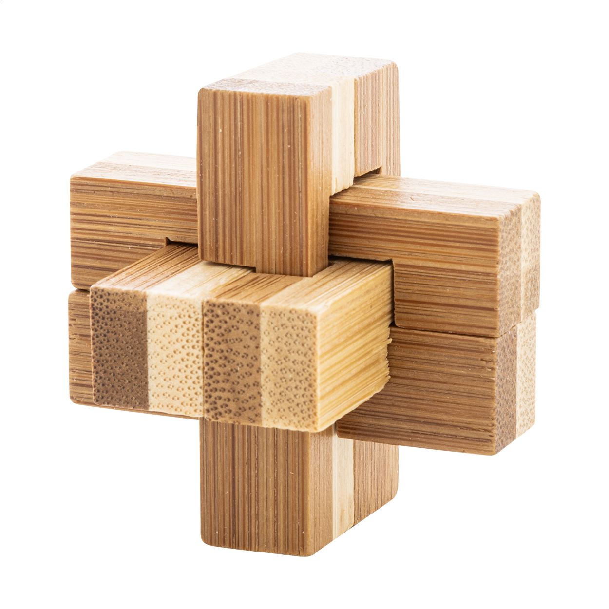 Puzzle magico in bambù confezionato in una scatola di cartoncino kraft — gadget promozionale personalizzabile con il tuo logo