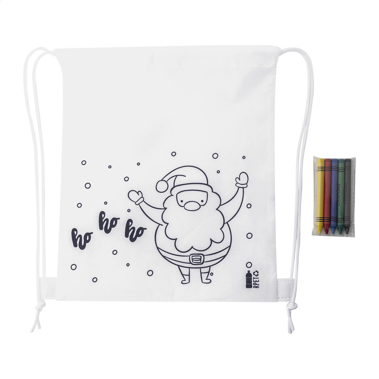 Sacca natalizia con chiusura a coulisse da decorare — gadget promozionale personalizzabile con il tuo logo