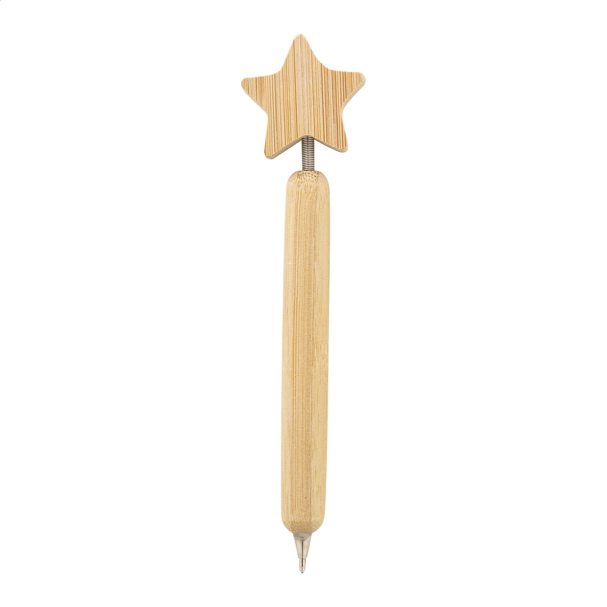 Penna a sfera in bambù con soggetto natalizio sulla parte superiore e refill blu — gadget promozionale personalizzabile con il tuo logo