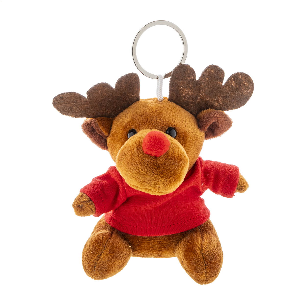 portachiavi natalizio con renna in peluche — gadget promozionale personalizzabile con il tuo logo