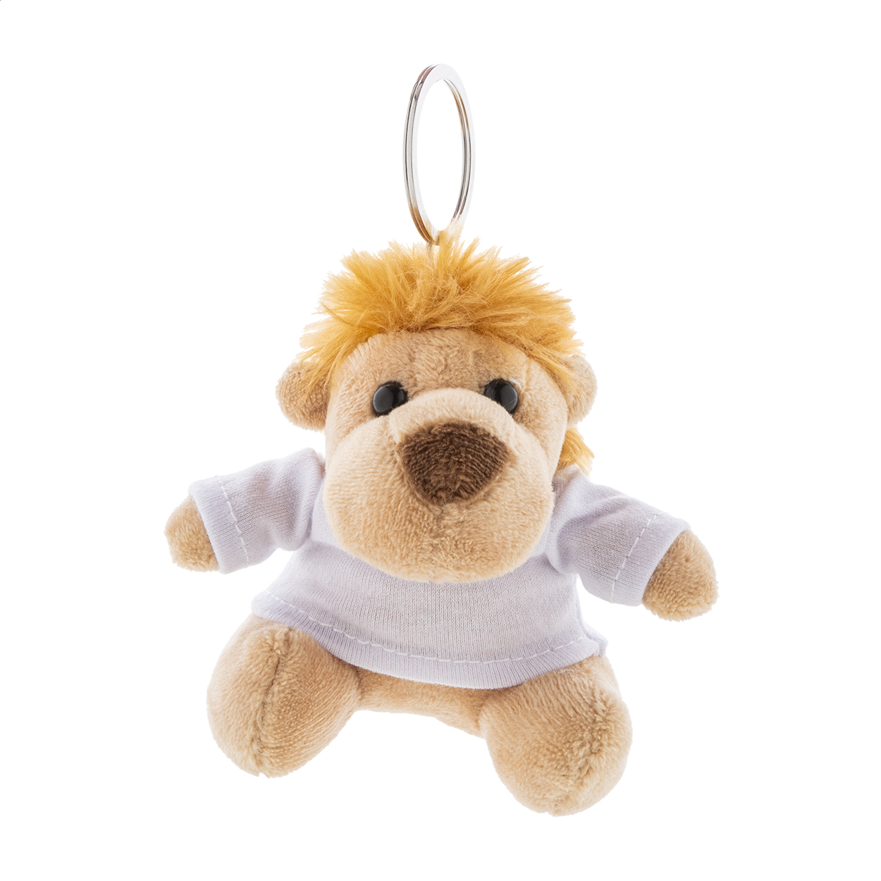 Portachiavi con leoncino in peluche e maglietta stampabile — gadget promozionale personalizzabile con il tuo logo