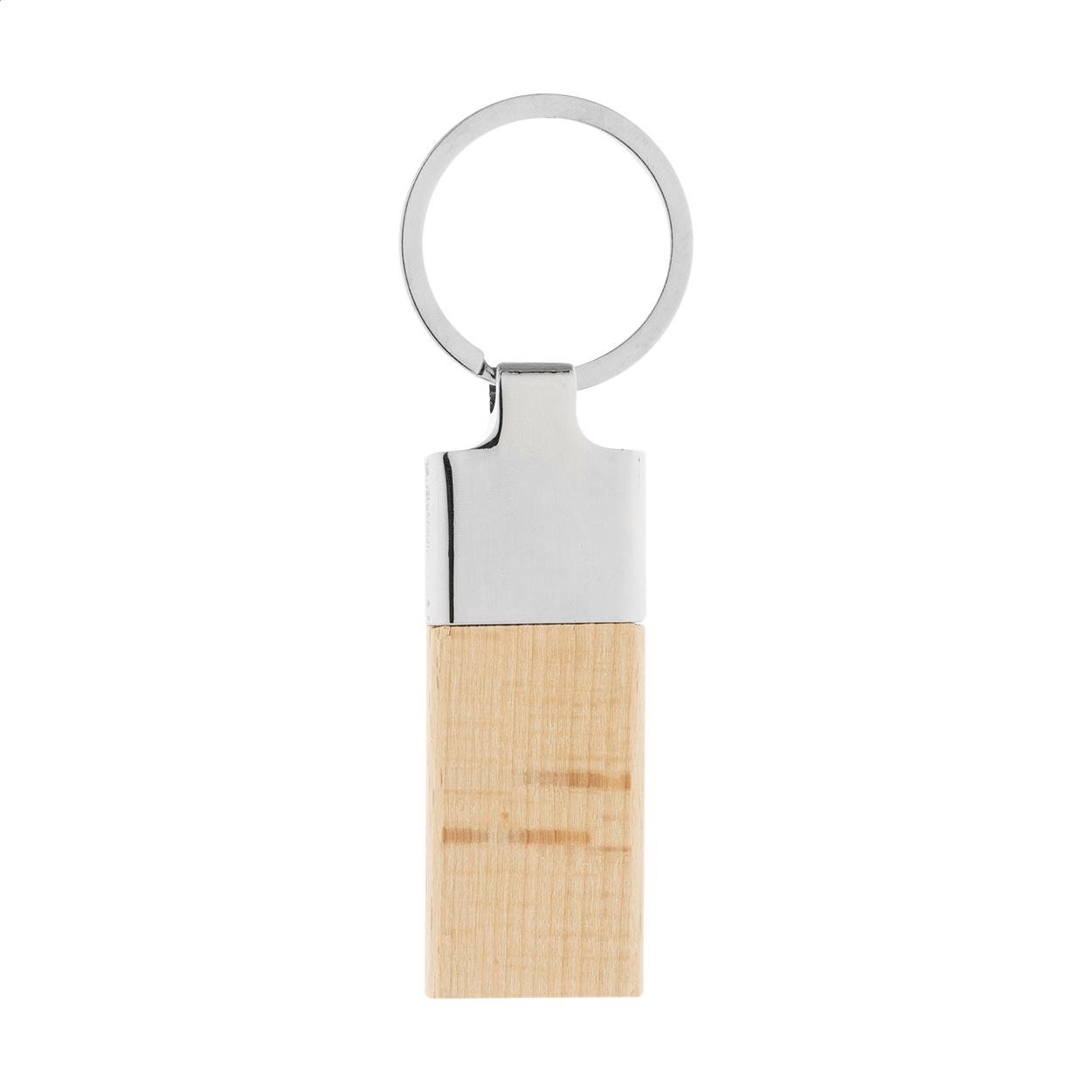 Portachiavi rettangolare in metallo e legno di faggio con anello in metallo — gadget promozionale personalizzabile con il tuo logo