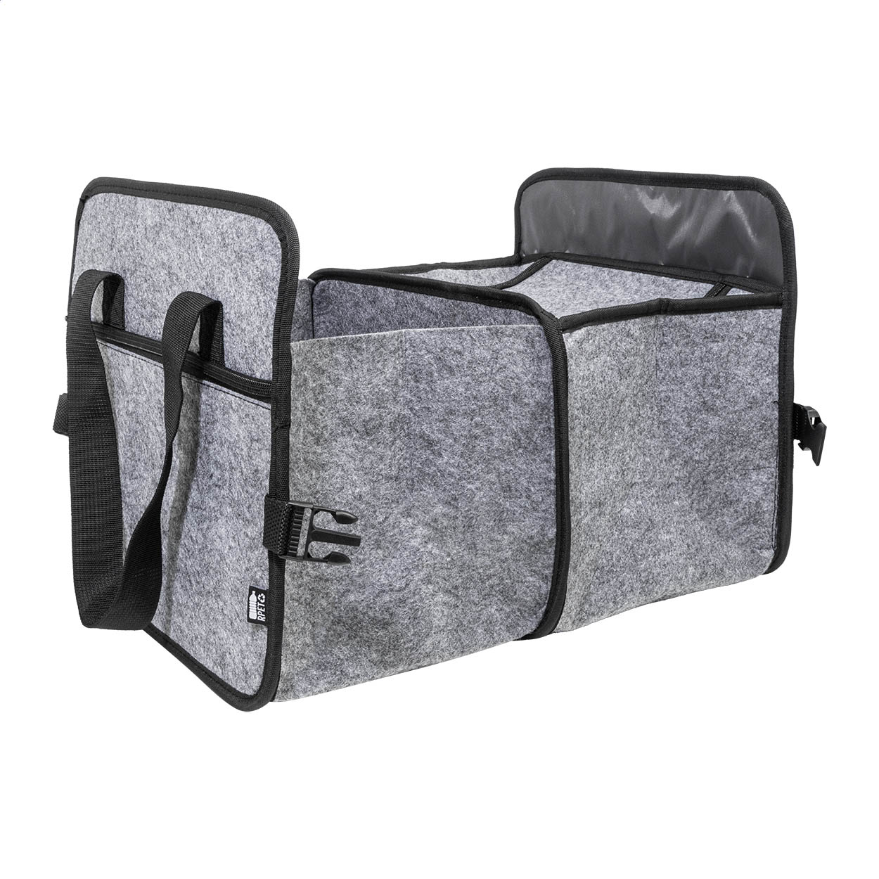Organizer in RPET per bagagliaio auto — gadget promozionale personalizzabile con il tuo logo