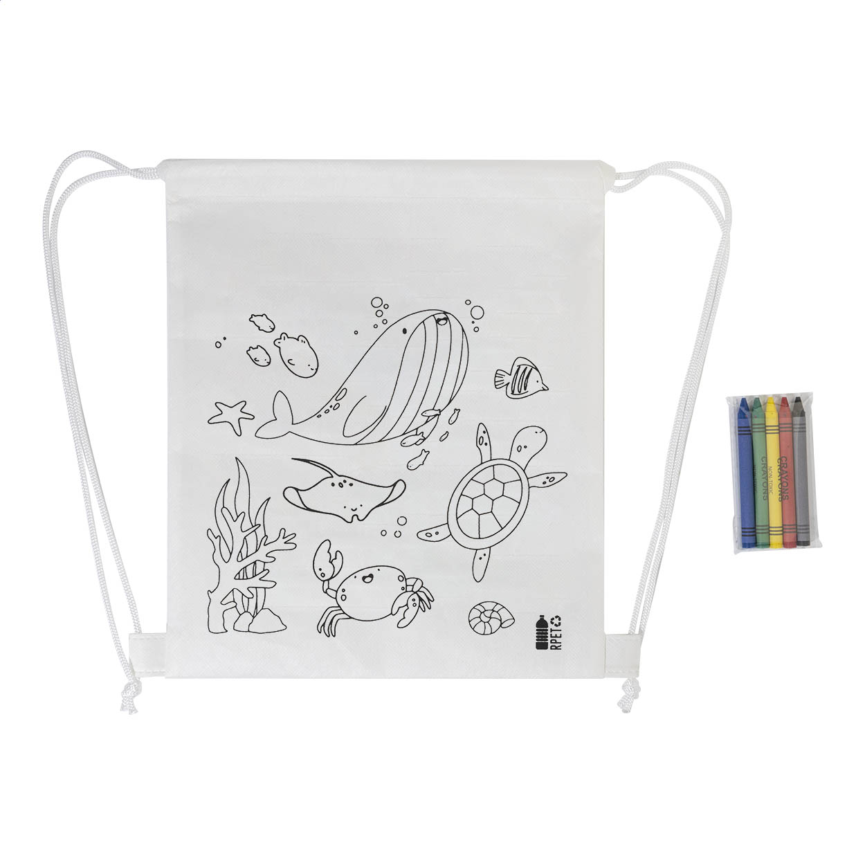 Borsa con cordoncino da colorare RPET, animali — Bambini e giochi personalizzabile con il tuo logo