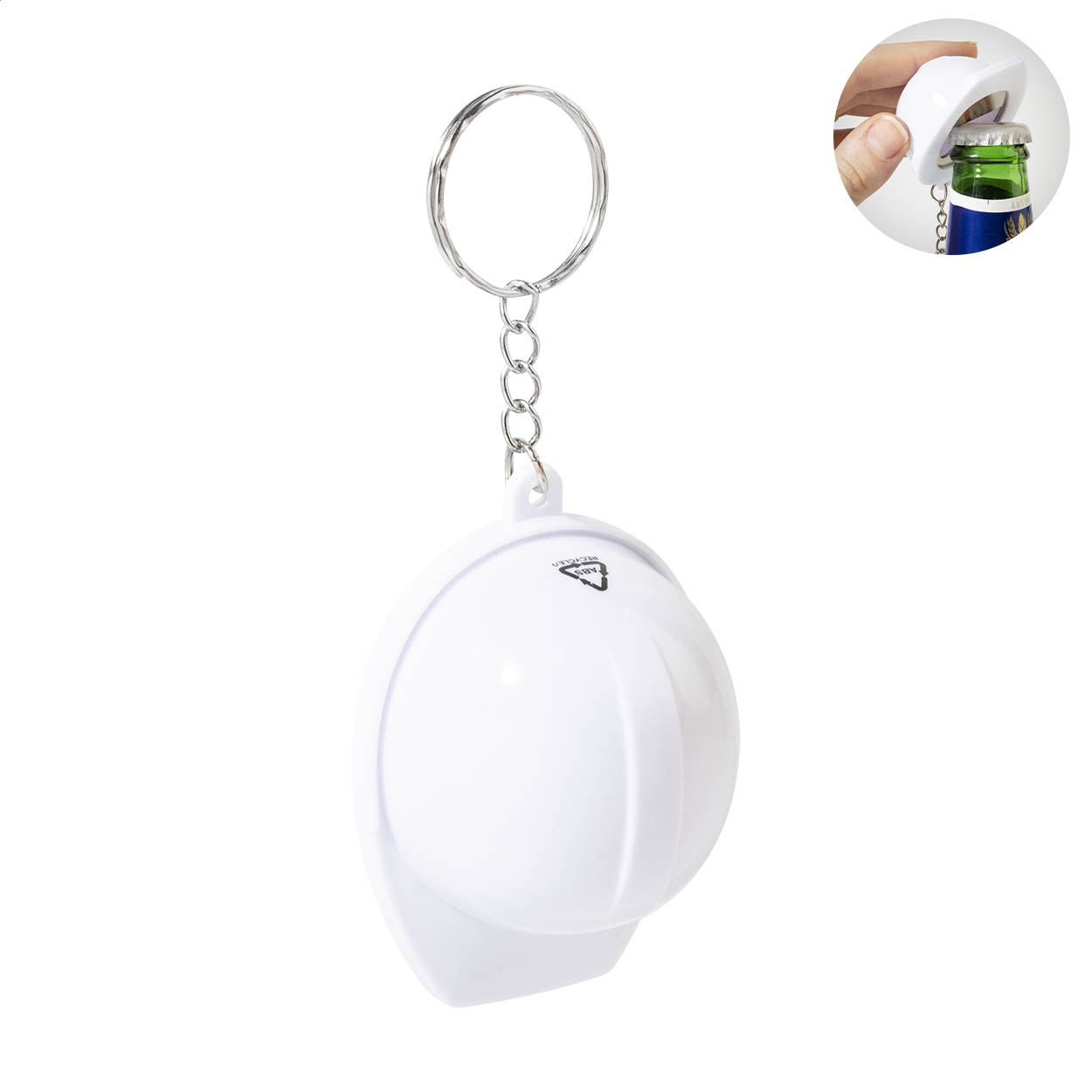 Portachiavi con apribottiglie in RABS — gadget promozionale personalizzabile con il tuo logo