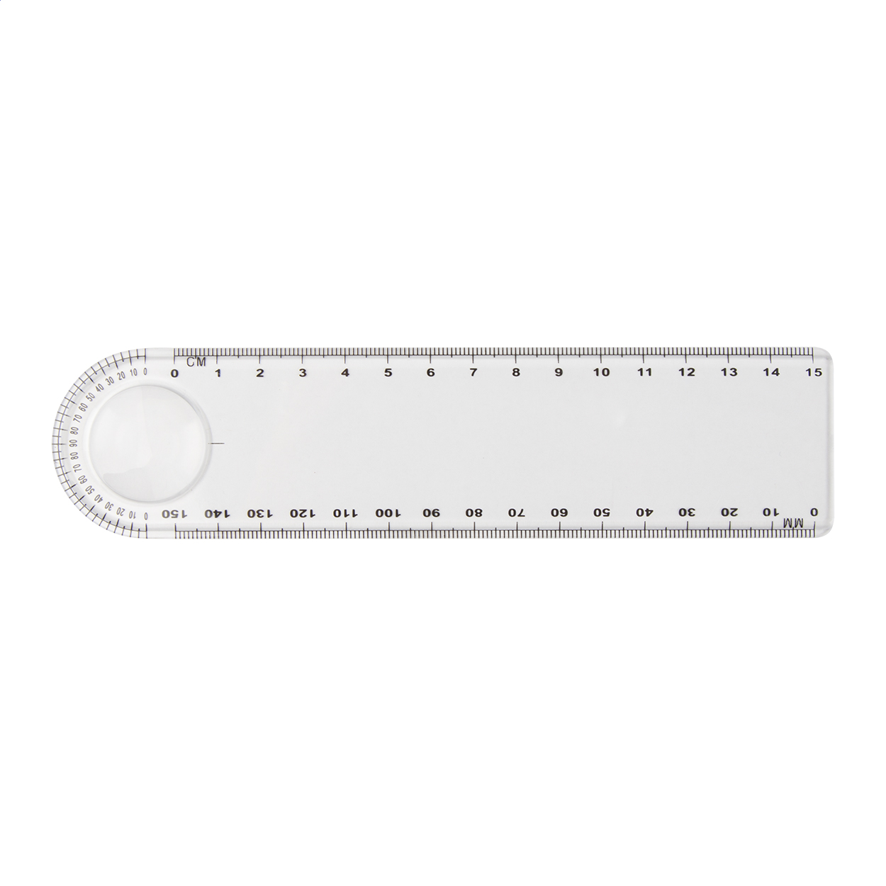 Righello in plastica di 15 cm con lente di ingrandimento — gadget promozionale personalizzabile con il tuo logo
