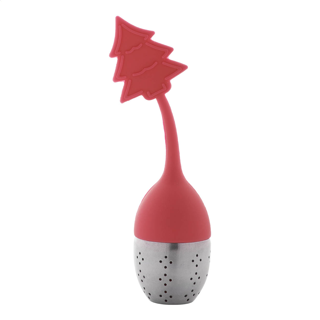 Infusore per té in silicone e acciaio inox - con decorazione a forma di albero di Natale — gadget promozionale personalizzabile con il tuo logo
