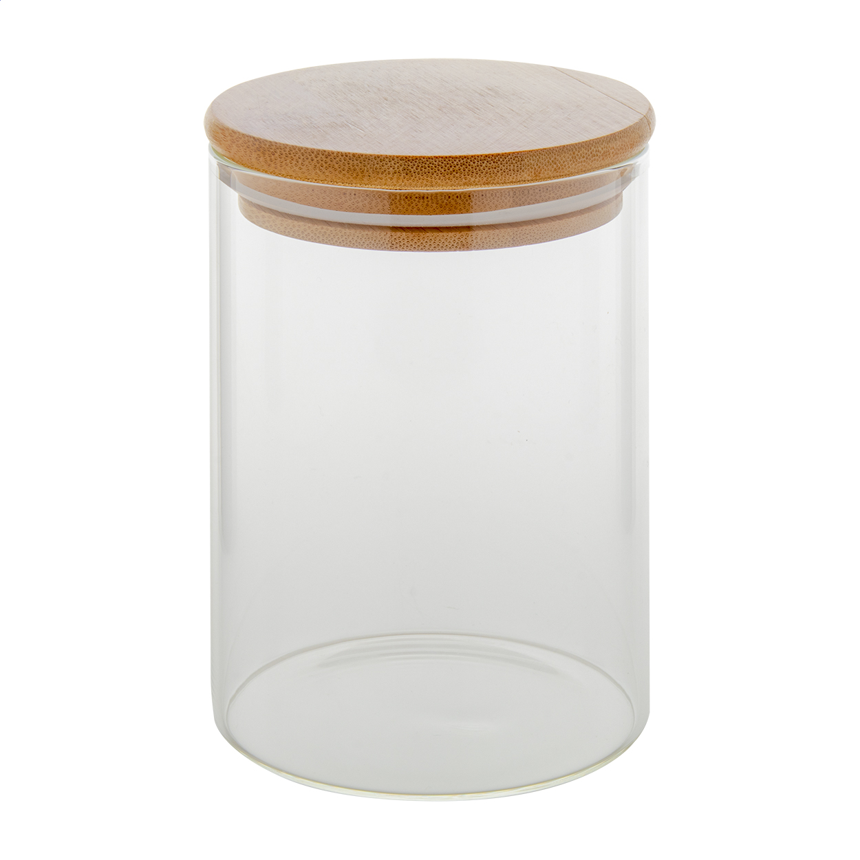 Barattolo in vetro borosilicato con coperchio in bambù, 550 ml — gadget promozionale personalizzabile con il tuo logo