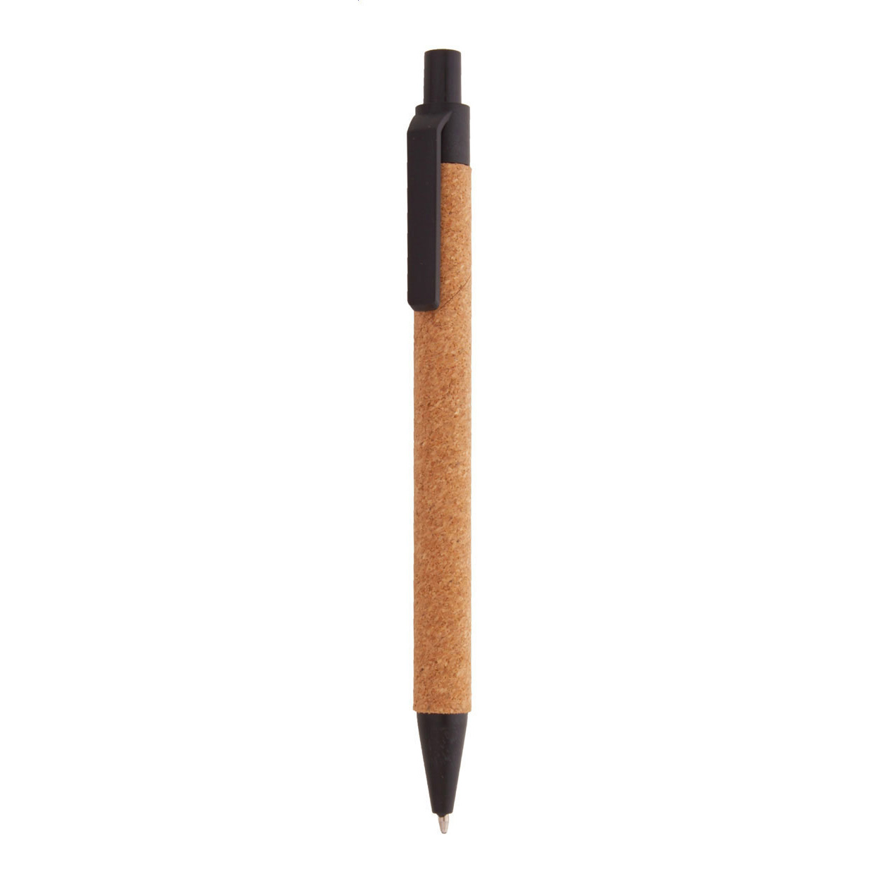 Penna a sfera in plastica ecologica di paglia di grano rivestita in sughero naturale — gadget promozionale personalizzabile con il tuo logo