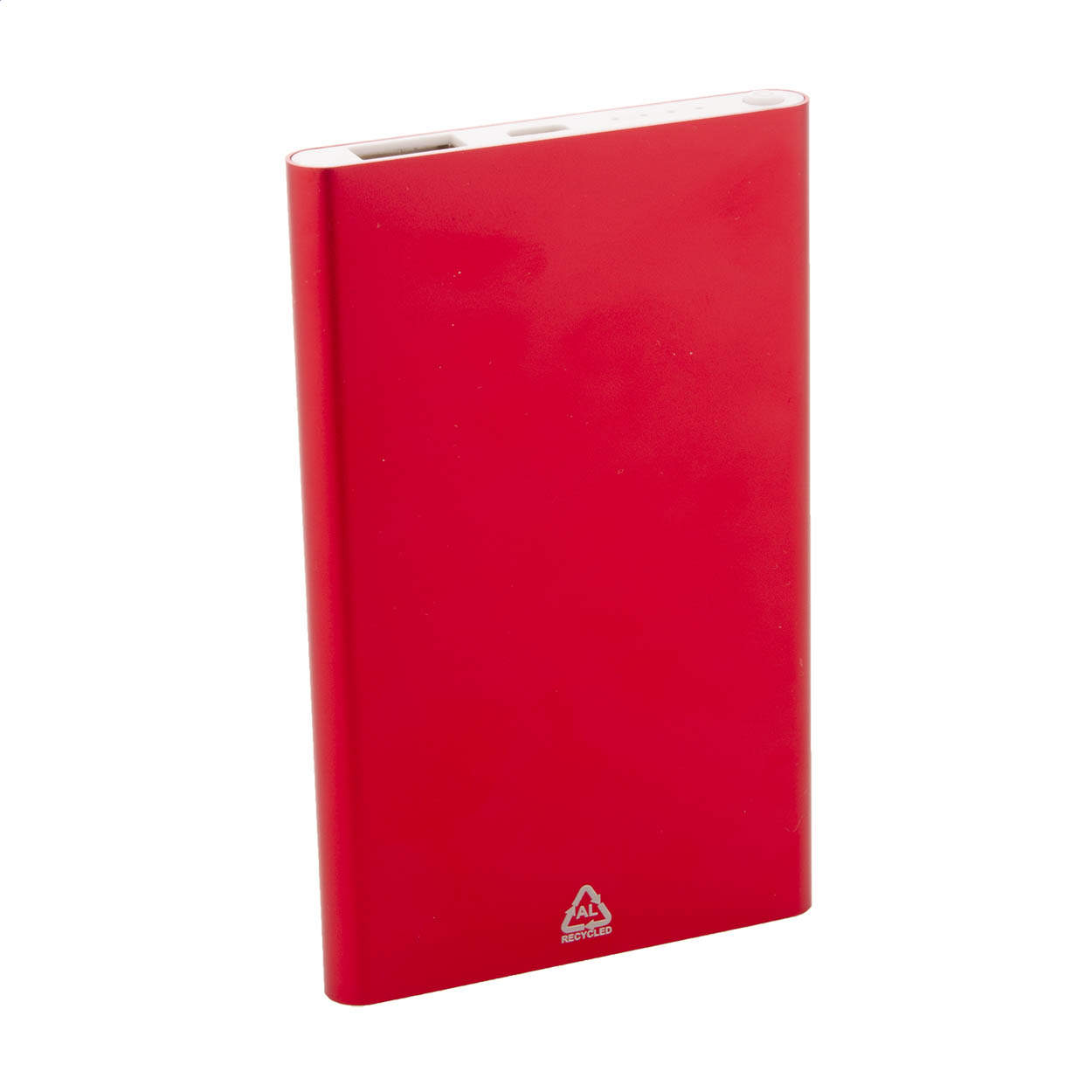 Power bank USB in alluminio riciclato con batteria da 4000 mAh — gadget promozionale personalizzabile con il tuo logo