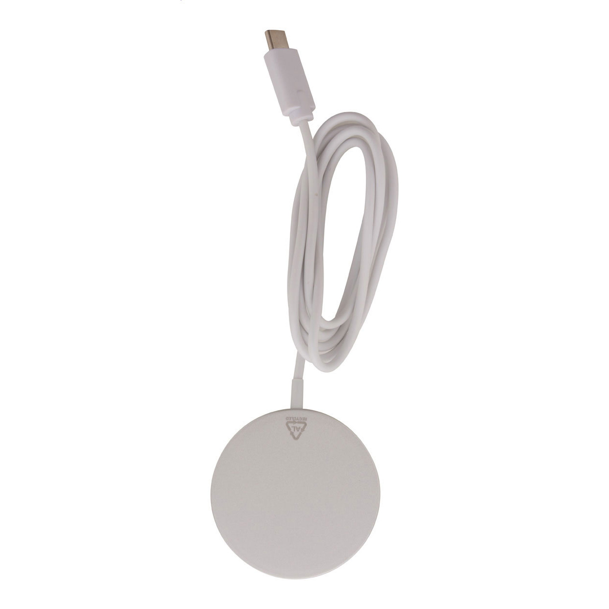 Caricabatterie magnetico wireless veloce (10W), corpo in alluminio riciclato — gadget promozionale personalizzabile con il tuo logo
