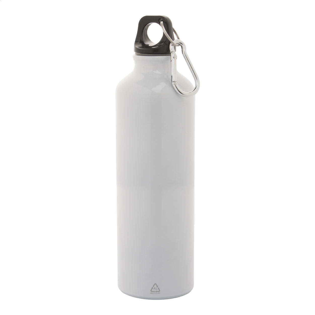 Borraccia da 750 ml in alluminio e moschettone in alluminio riciclato — gadget promozionale personalizzabile con il tuo logo