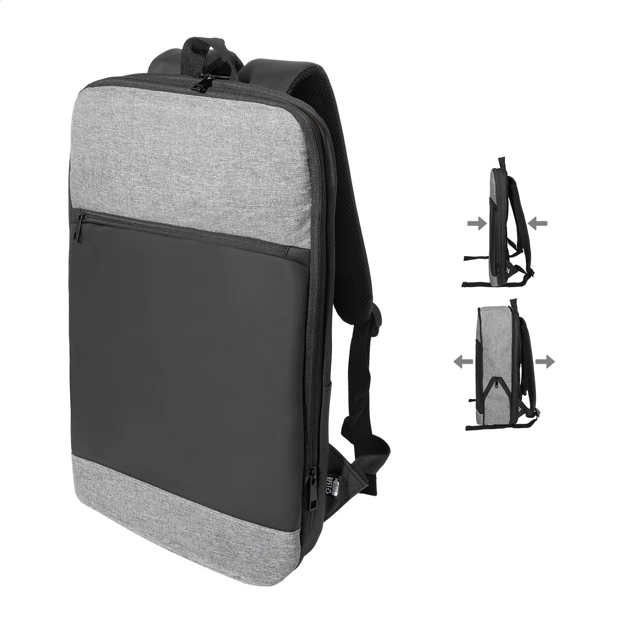 Zaino estensibile in RPET — gadget promozionale personalizzabile con il tuo logo