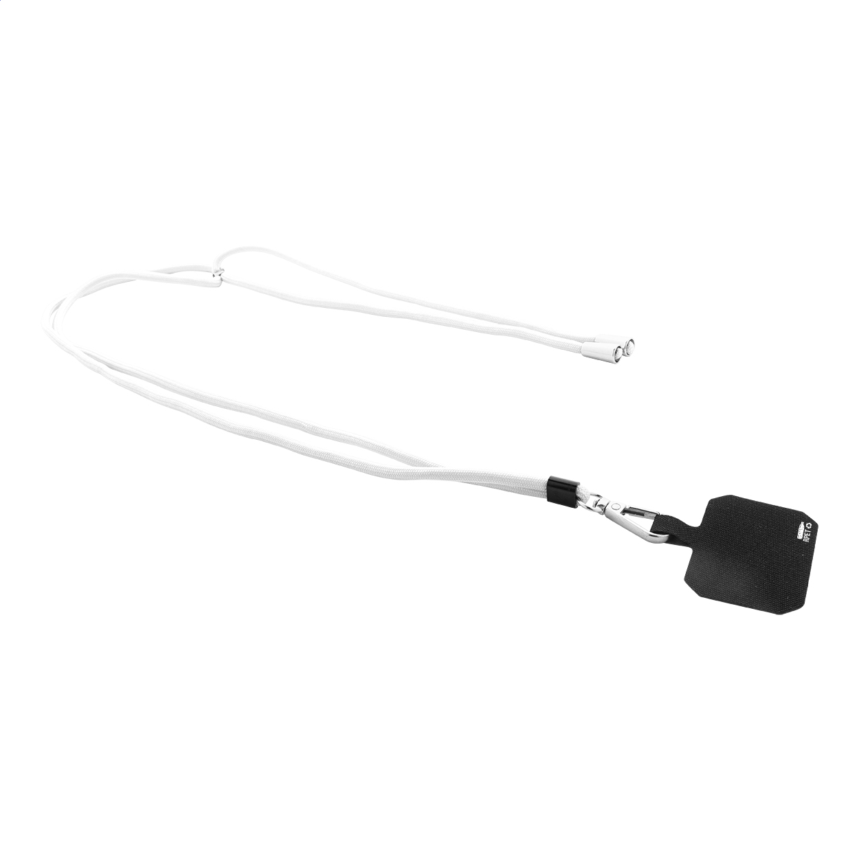 Lanyard in RPET portacellulare regolabile in lunghezza, con moschettone in metallo e inserto portacellulare — gadget promozionale personalizzabile con il tuo logo