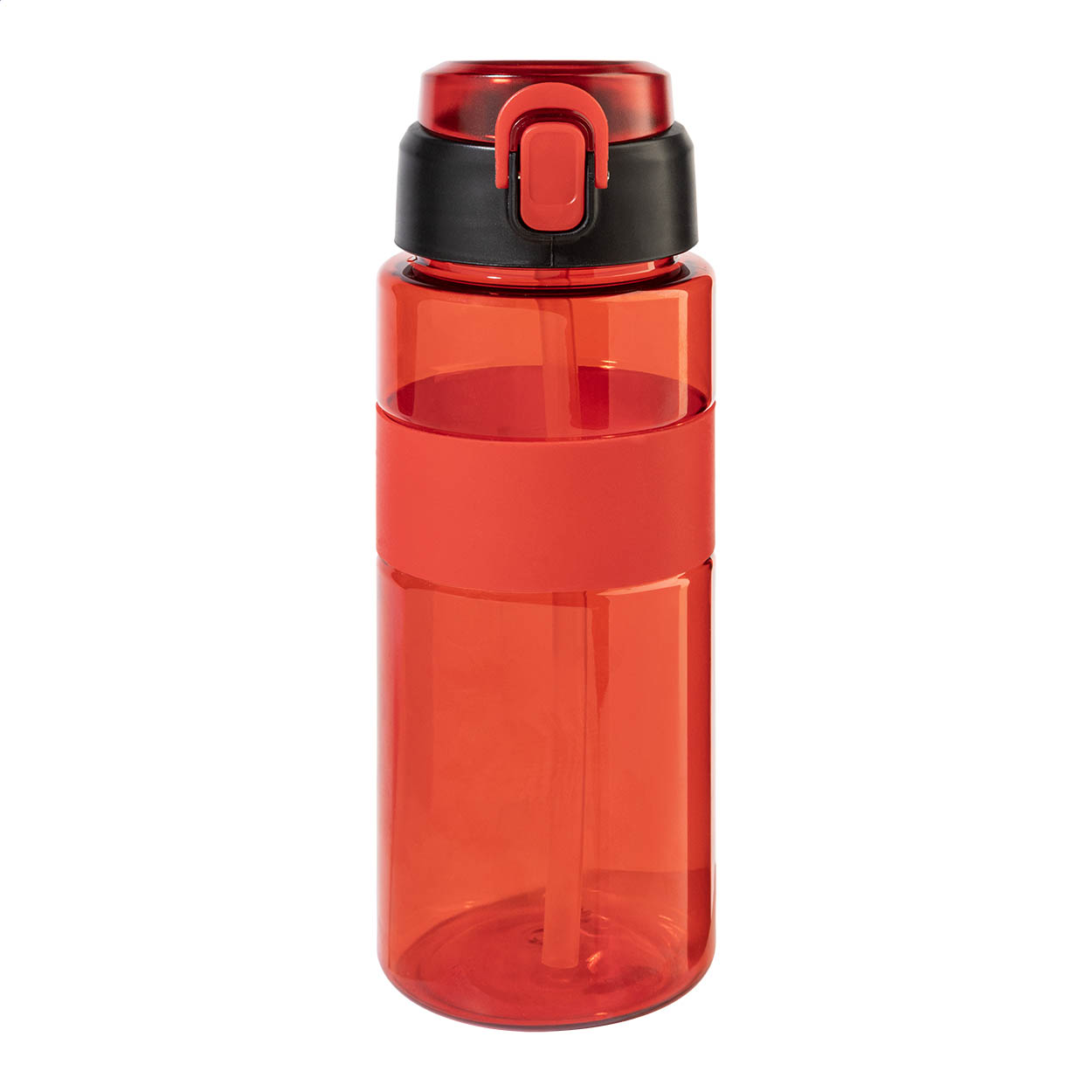 Borraccia in RPET da 700ml, senza BPA, con impugnatura in silicone, tappo flip-top ad apertura automatica con cannuccia integrata, beccuccio in silicone e chiusura di sicurezza — gadget promozionale personalizzabile con il tuo logo