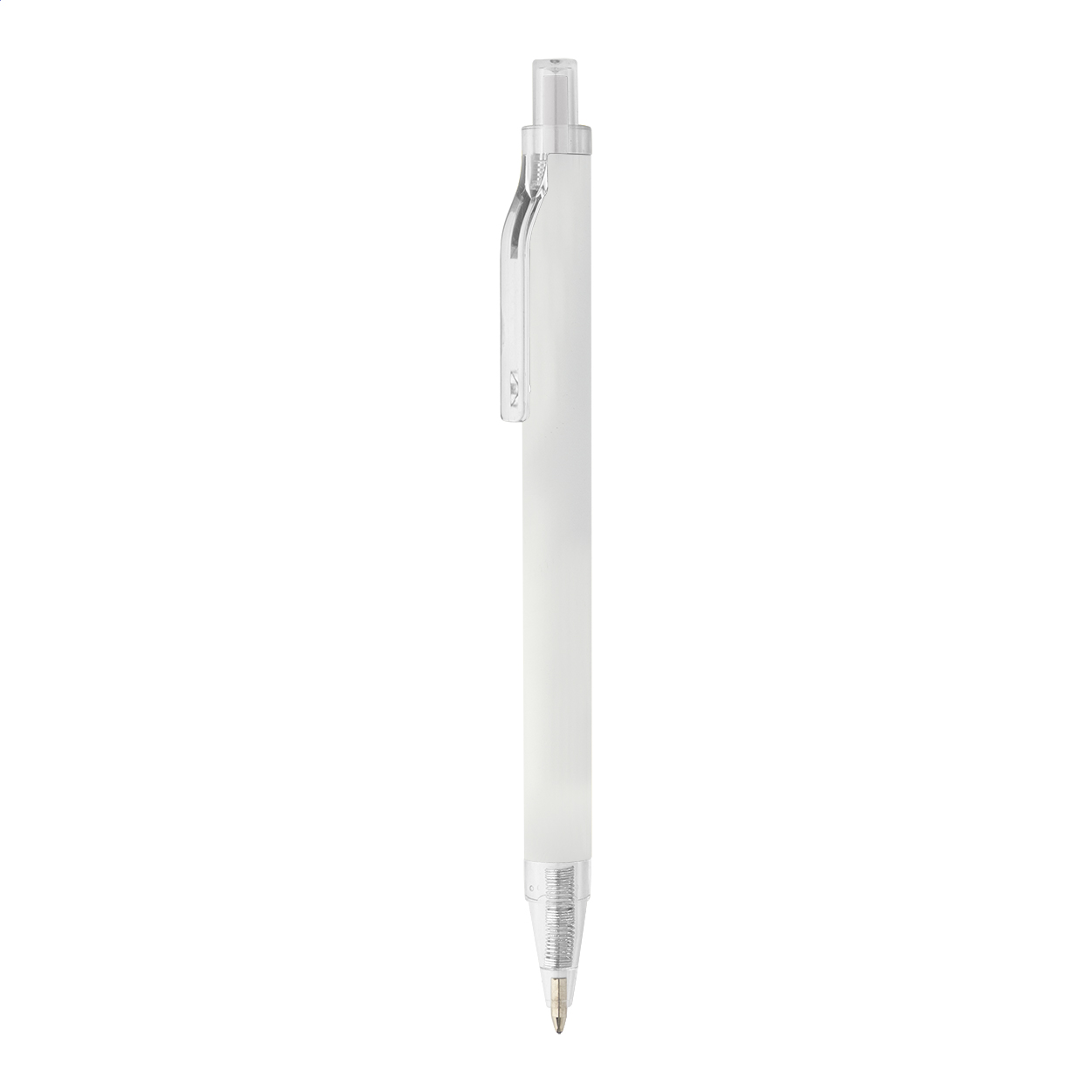 Penna a sfera in alluminio riciclato con corpo opaco e parti trasparenti in RPET — gadget promozionale personalizzabile con il tuo logo