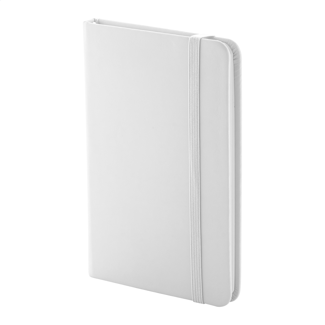 Quaderno formato A6, con copertina in PU riciclata con 100 fogli in carta riciclata, elastico e segnalibro in colore coordinato — gadget promozionale personalizzabile con il tuo logo