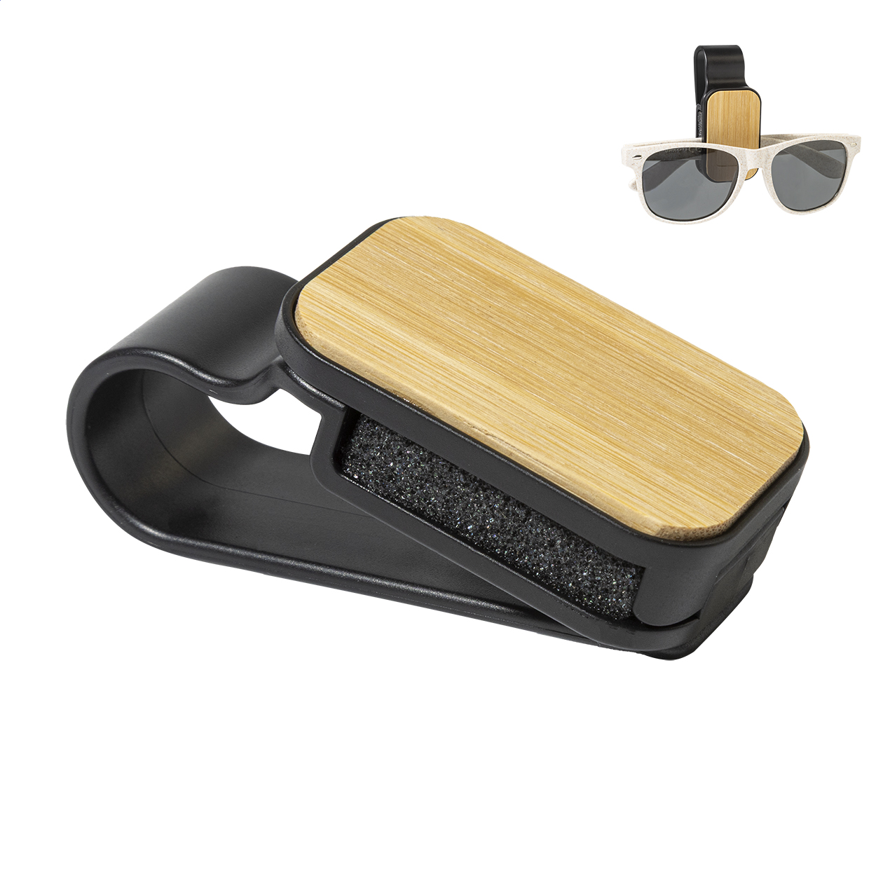 Supporto portaocchiali in RABS per visiera parasole auto — gadget promozionale personalizzabile con il tuo logo