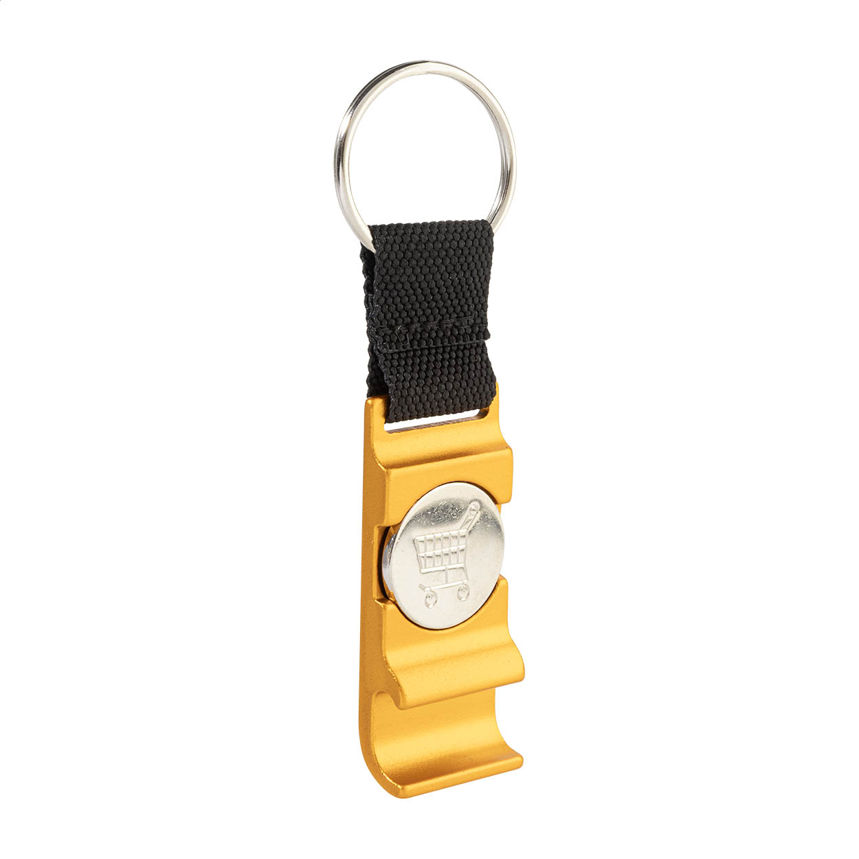Portachiavi apribottiglie con moneta carrello — gadget promozionale personalizzabile con il tuo logo