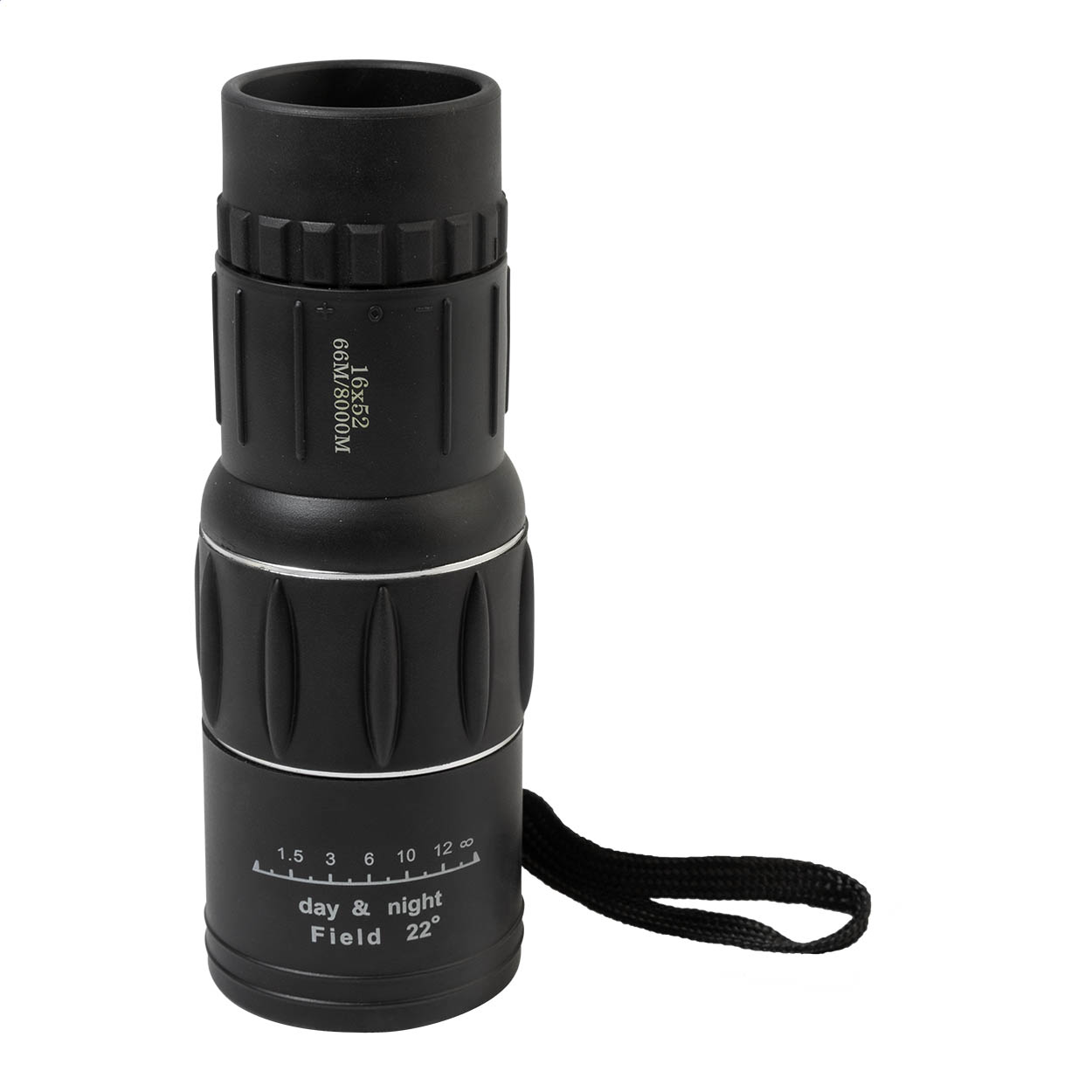 Cannocchiale monoculare compatto 16×52 in ABS, cinturino e panno per la pulizia — gadget promozionale personalizzabile con il tuo logo