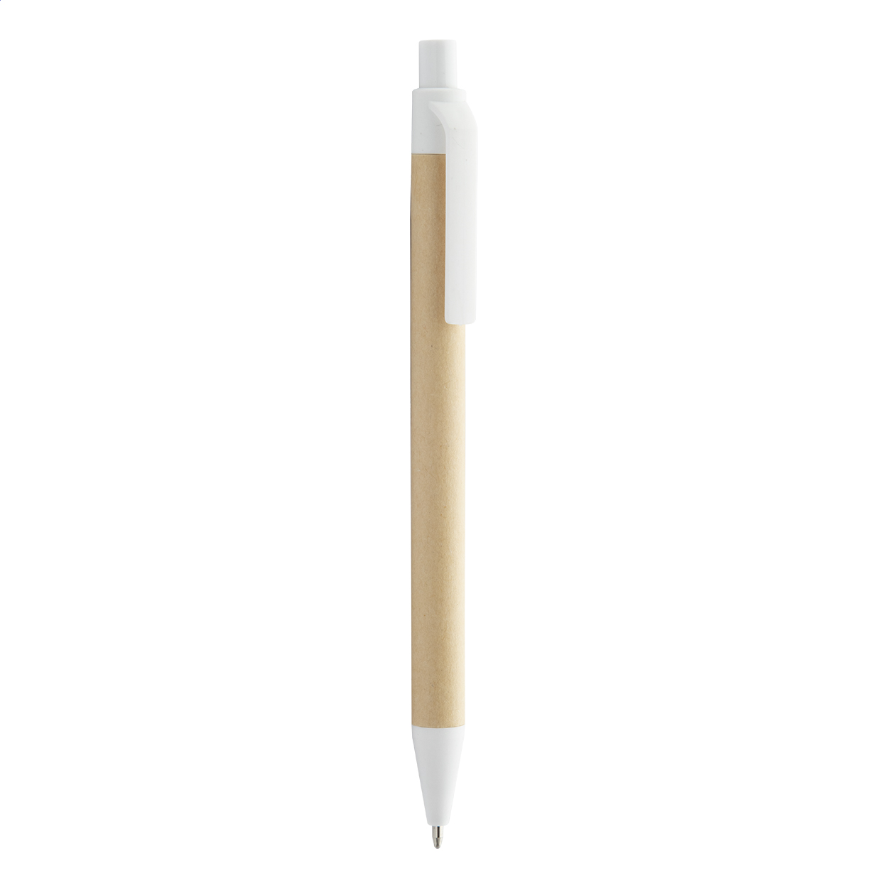 Penna a sfera con corpo in carta riciclata, parti in plastica PLA biodegradabile e refill blu — gadget promozionale personalizzabile con il tuo logo