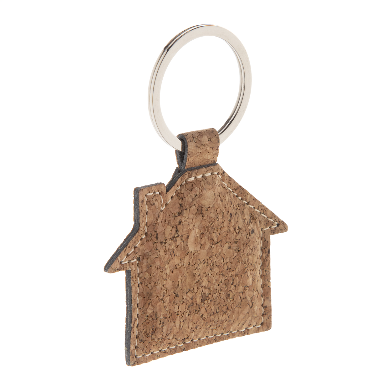 Portachiavi in sughero naturale e PU a forma di casa con anello in metallo — gadget promozionale personalizzabile con il tuo logo