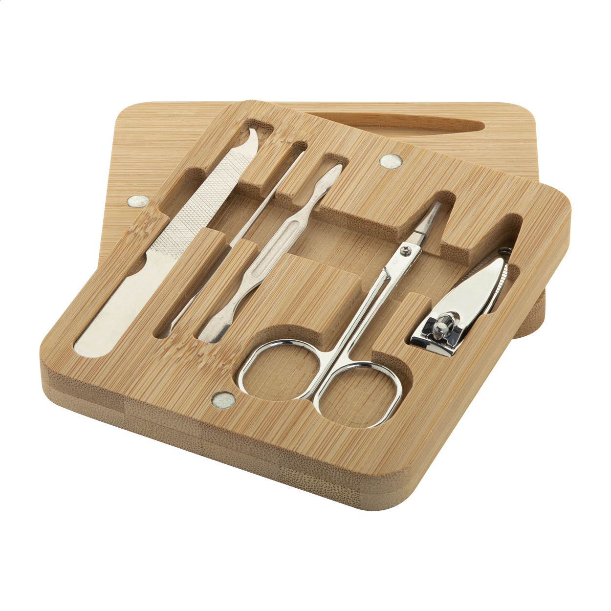 Set manicure in bambù — gadget promozionale personalizzabile con il tuo logo