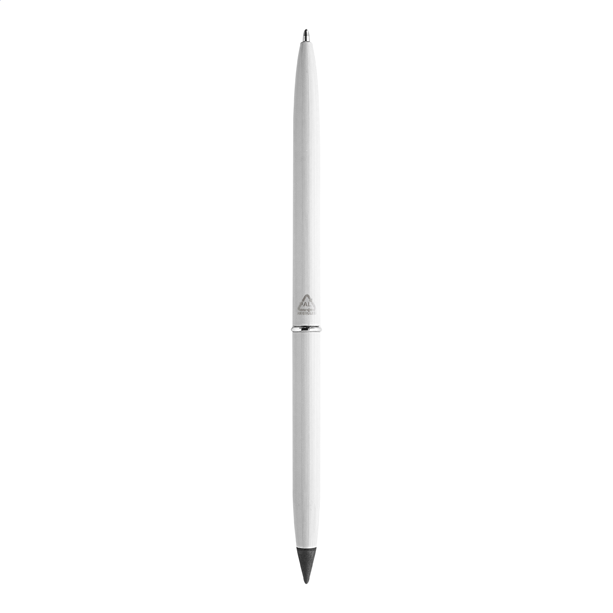 2in1, penna a sfera con meccanismo a rotazione in alluminio riciclato e penna senza inchiostro — gadget promozionale personalizzabile con il tuo logo