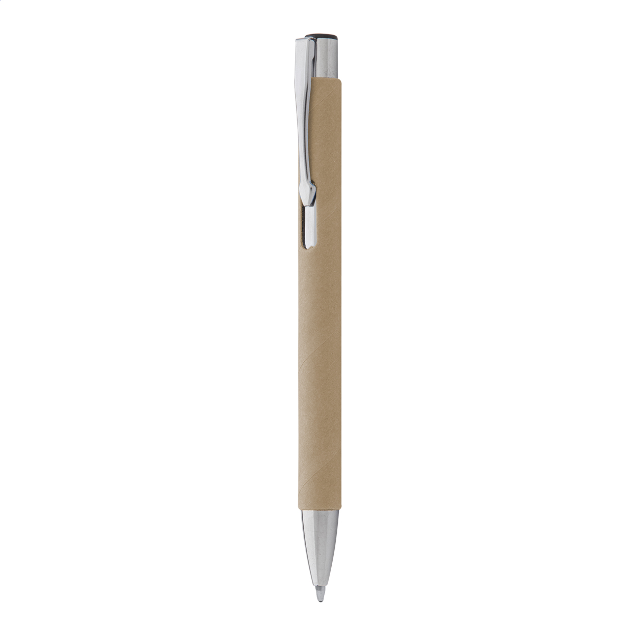 Penna a sfera in carta riciclata con parti in metallo e refill blu — gadget promozionale personalizzabile con il tuo logo