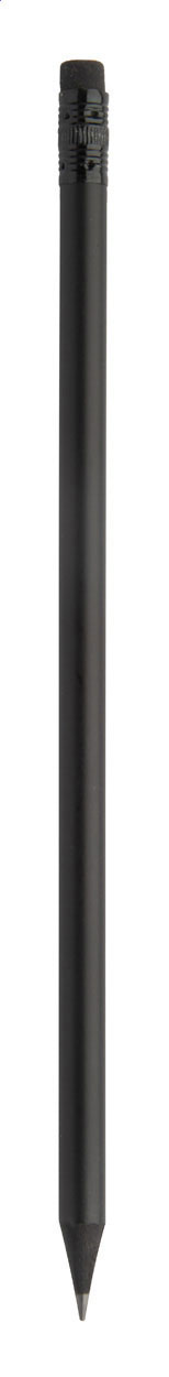 Matita temperata in legno di colore nero con finitura metallizzata, e gomma nera — gadget promozionale personalizzabile con il tuo logo