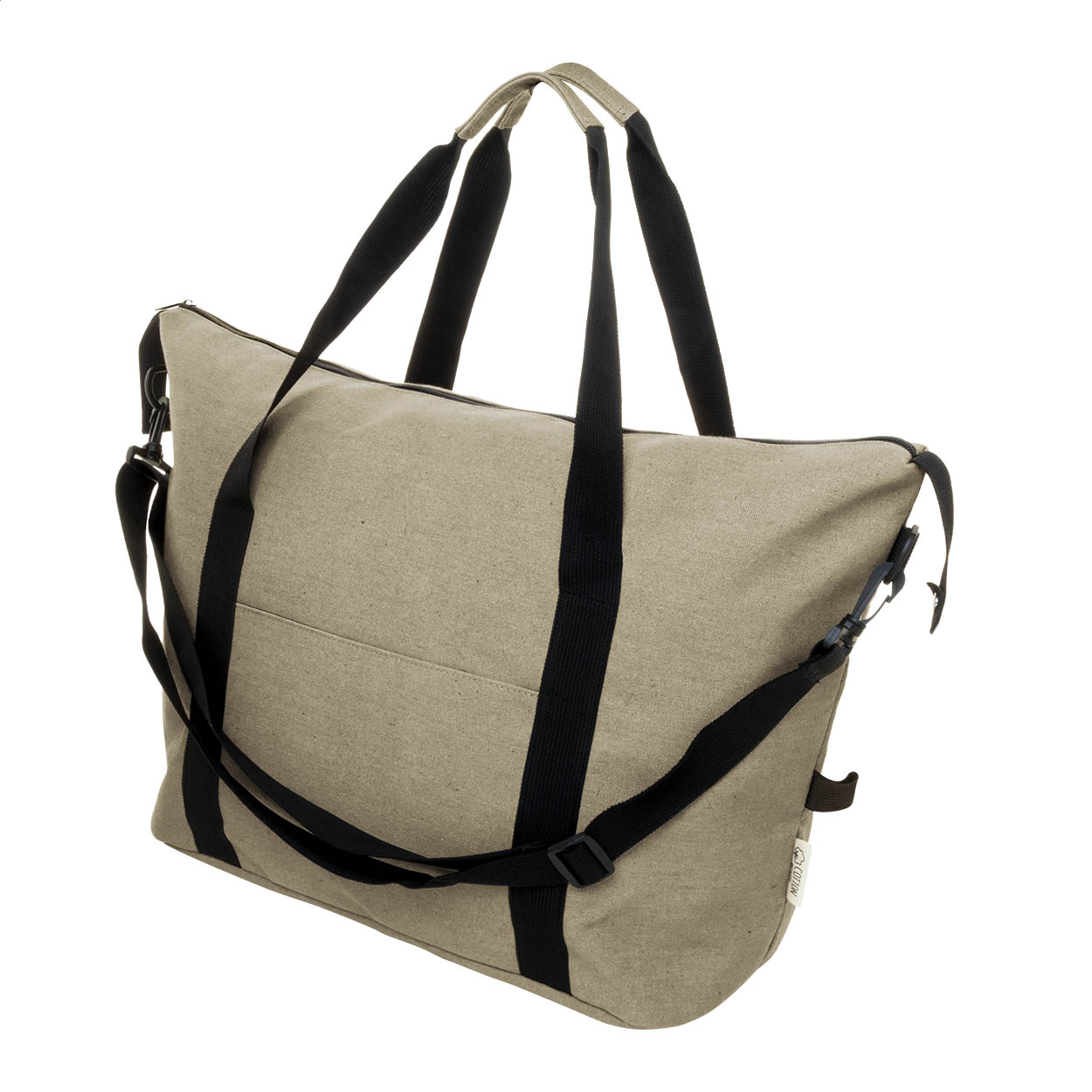 Borsa da viaggio in tela riciclata — gadget promozionale personalizzabile con il tuo logo