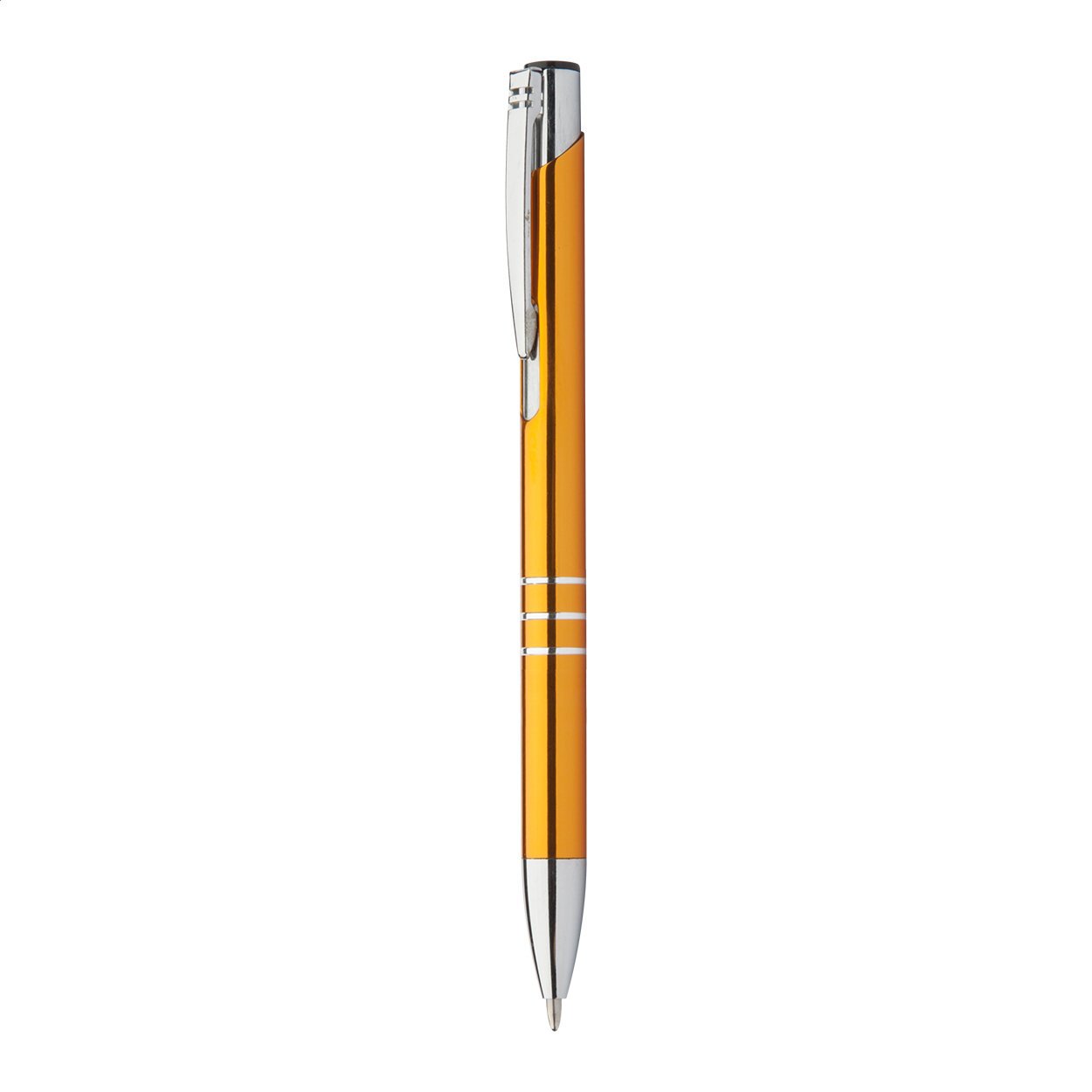 Penna a sfera in alluminio riciclato con finitura metallizzata e refill blu — gadget promozionale personalizzabile con il tuo logo